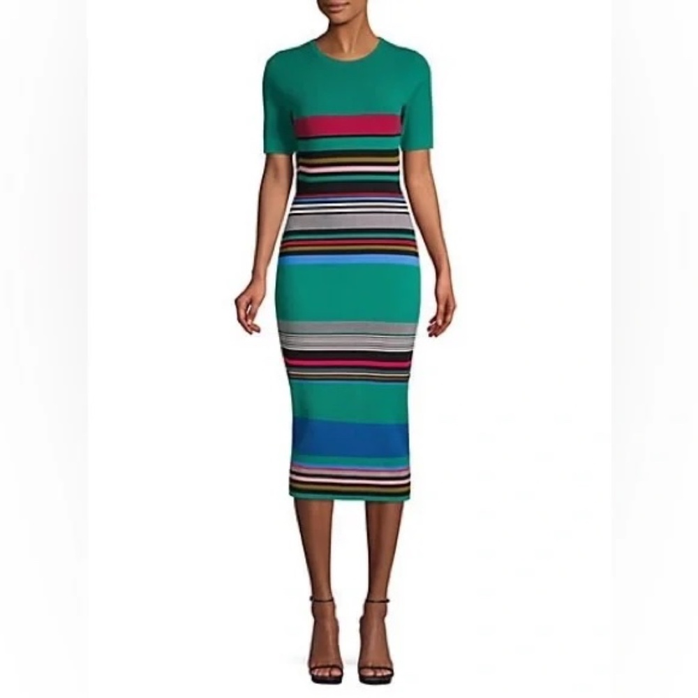 Diane von Furstenberg Crewneck Short-Sleeve Striped Knit Sweaterdress - Size S